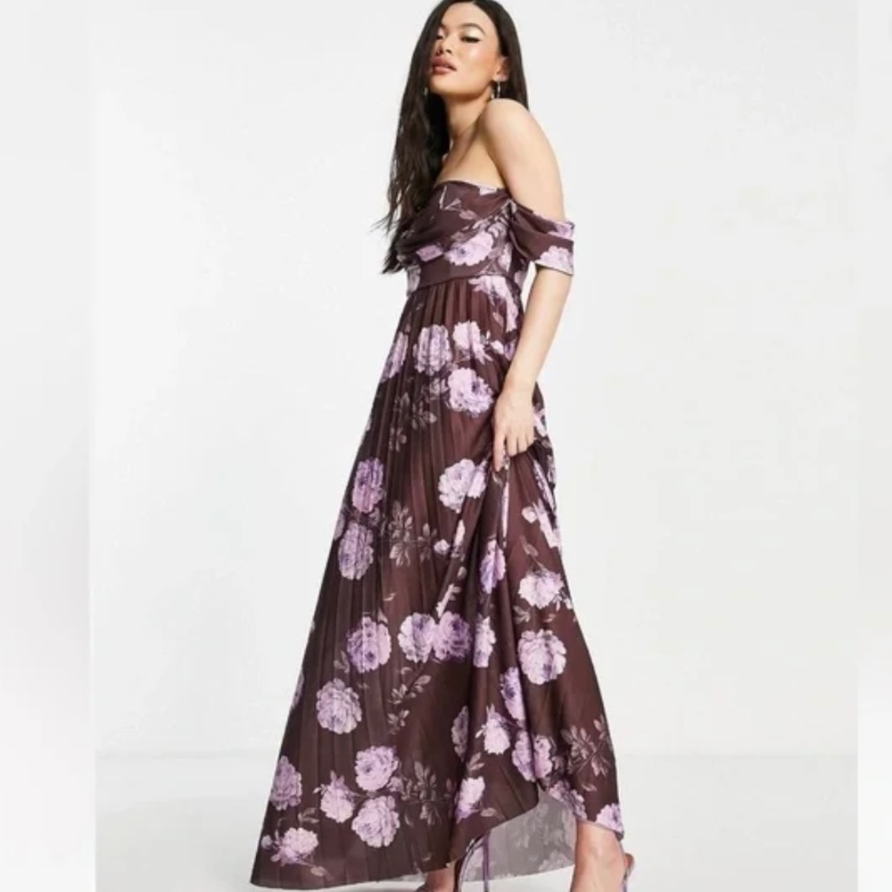 ASOS Women’s Brown Floral Print Strapless Maxi Dress